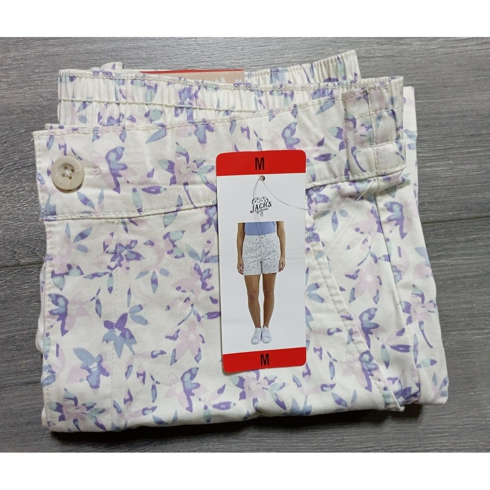 Jachs Girlfriend Satin Chino Shorts Womens Medium Floral High Rise White 1751946